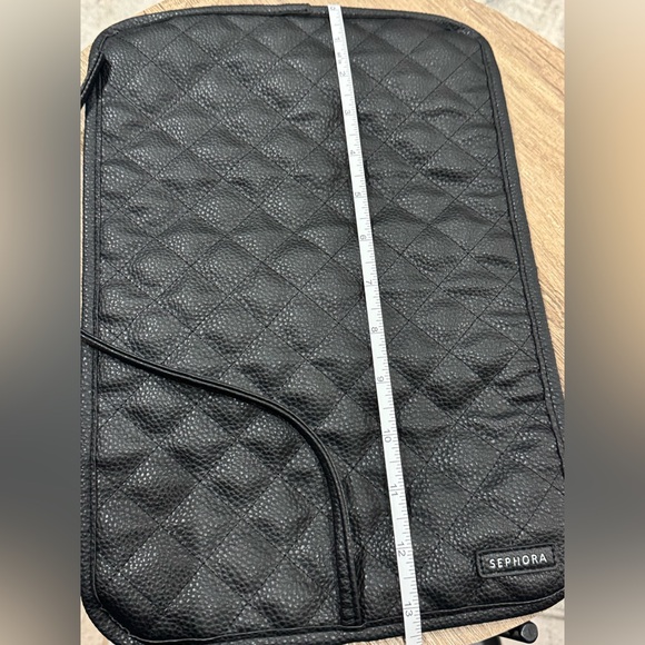 Sephora Black Quilted Cosmetic Bag brush holder faux leather - Picture 5 of 7
